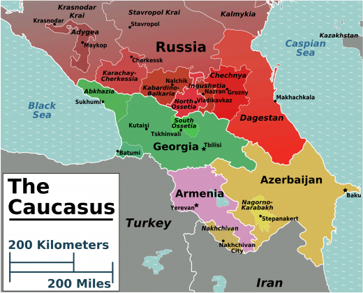 A kaukázusi régió térképe