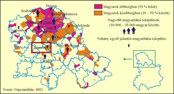 A magyar lakosság aránya a Délvidéken (Vajdaság / Szerbia)