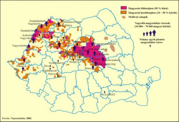 Magyar lakta területek a mai Romániában. A piros szín a magyar többséget jelzi!