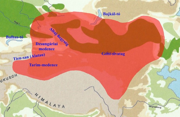 A Hiungnu Birodalom hozzávetőleges területi kiterjedése az i.e. 2. század derekán